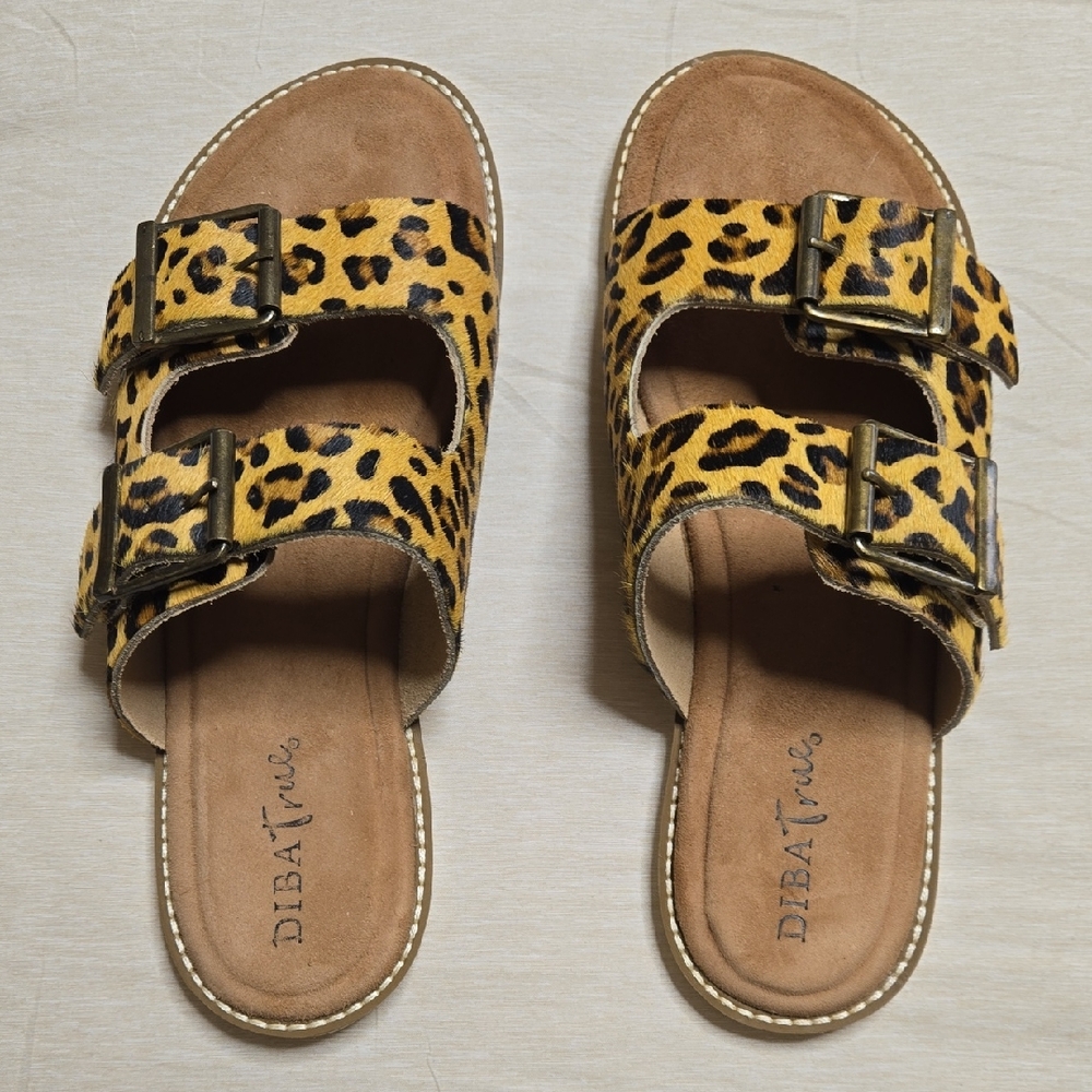 Diba Black and Tan Sandals with Animal Print